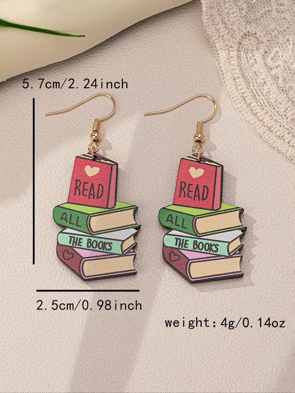 Book Design Acryl Dangle Earrings, Cute Book Shaped Drop Earrings, Fashion Jewelry for Women & Girls