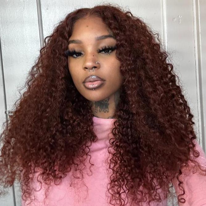 UNice 7x5 13x4 6x4.5 Pre-cut Glueless Lace Reddish Brown Curly 100% Human Hair With Bleached Knots Beginners Friendly Wig 100% Human Hair