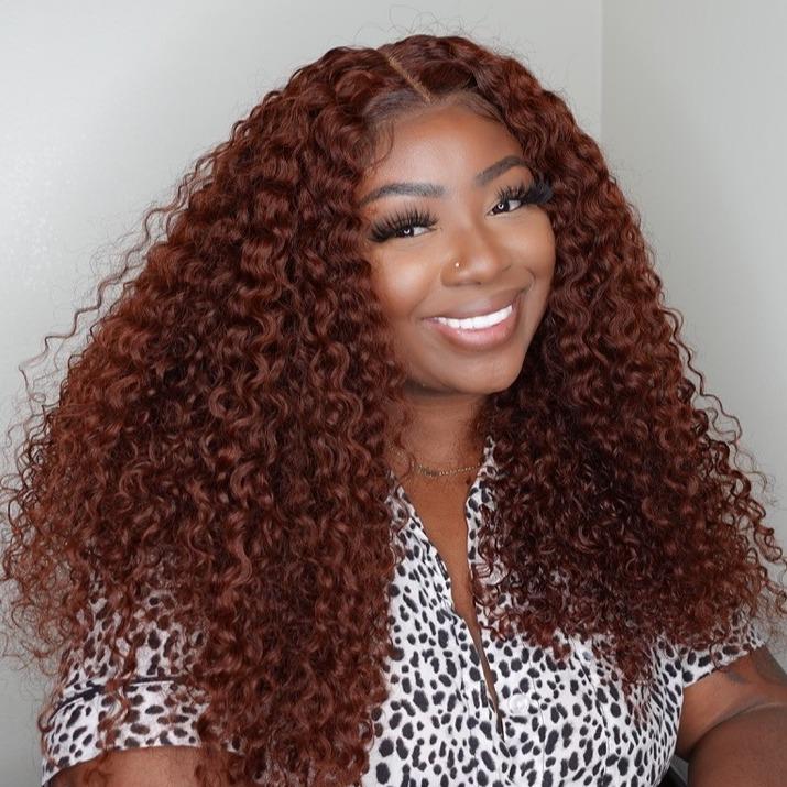 UNice 7x5 13x4 6x4.5 Pre-cut Glueless Lace Reddish Brown Curly 100% Human Hair With Bleached Knots Beginners Friendly Wig 100% Human Hair