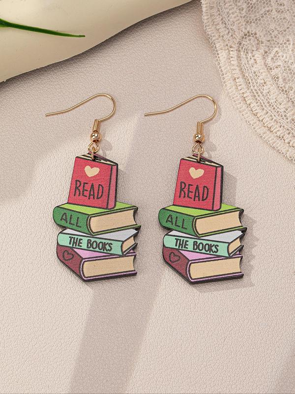 Book Design Acryl Dangle Earrings, Cute Book Shaped Drop Earrings, Fashion Jewelry for Women & Girls