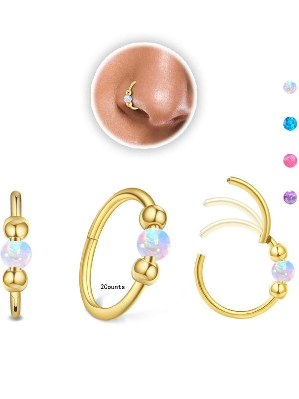 Cute Minimalist Opal Nose Ring, Stainless Steel Nose Ring, Fashionable Body Jewelry for Women, Trendy All-match & Exquisite Jewelry for Birthday Gift