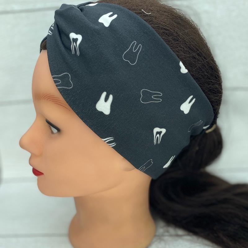 CookiesThreads black tooth Dental twist headband with or without buttons made for dental professionals