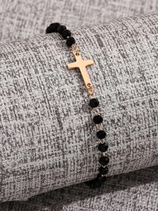 Fashion Cross Charm Decor Bracelet, Fashionable Temperament Beaded Design Hand Jewelry for Party, Daily Clothing Decor for Girl, Trendy All-match & Exquisite Jewelry for Birthday Gift