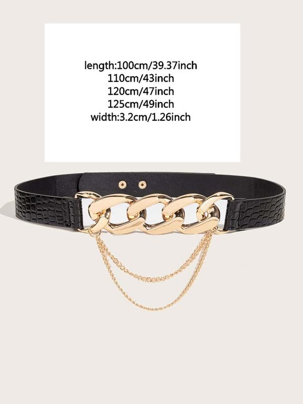 Women's Detachable Chain Decorated Belt, Trendy Exquisite PU Leather Belt, Fashionable Clothes Accessories for Daily & Party Clothing Decoration