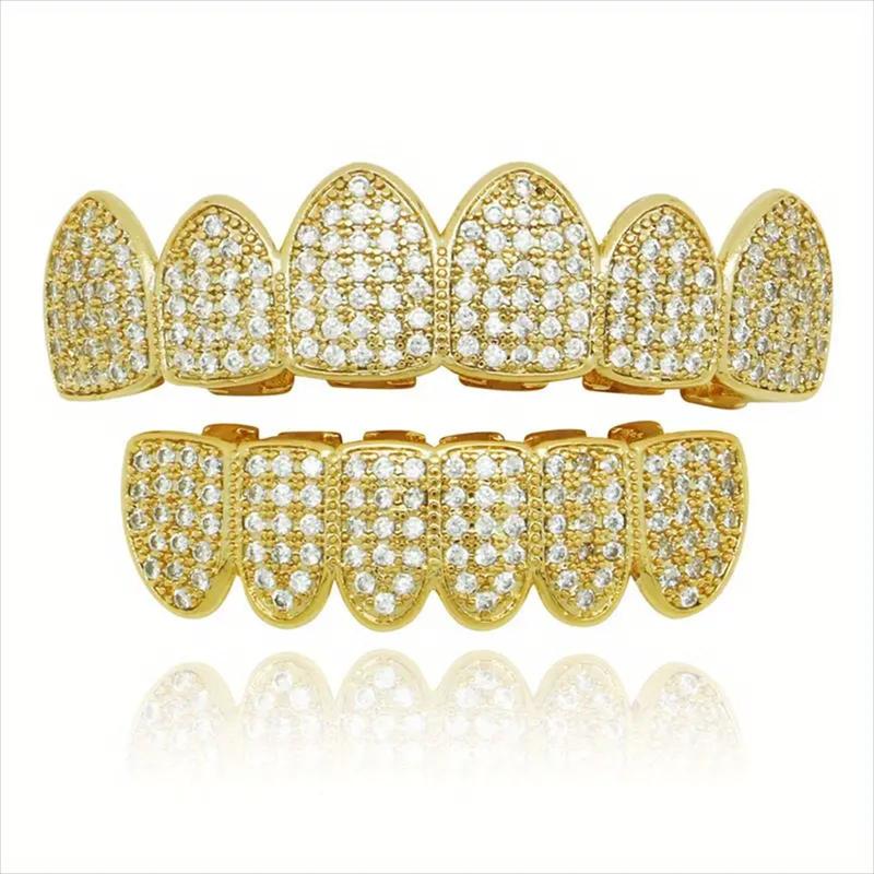 2Pcs Set Hip Hop Cubic Zirconia Teeth Grills Punk Tooth Caps for Rappers and Cosplayers