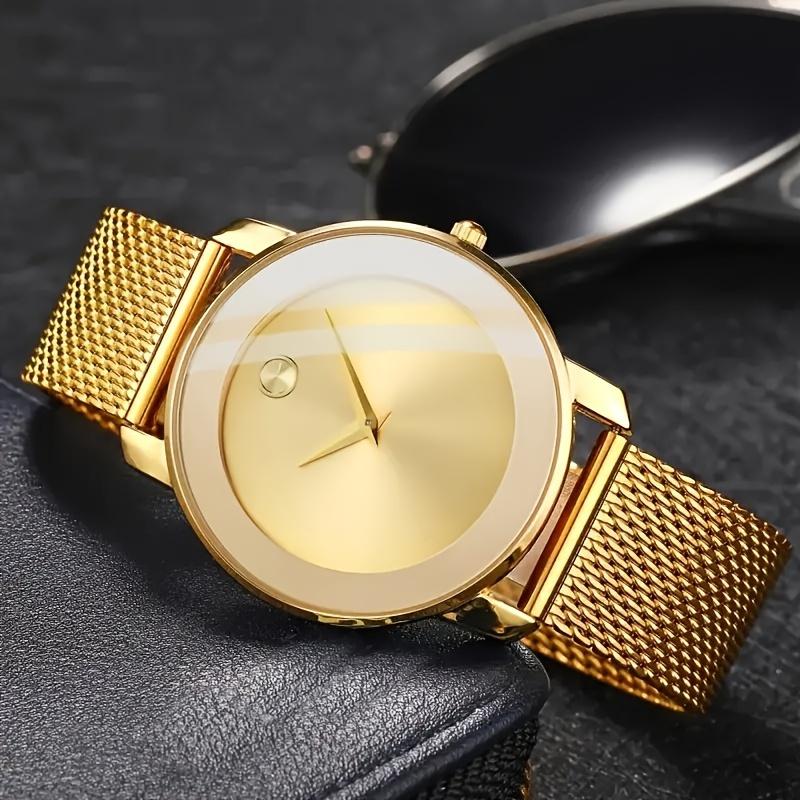 Elegant 3-Piece Quartz Watch Set, Shock-Resistant Analog Display, Round Zinc Alloy Case, Non-, Stainless Steel Mesh Band, Middle East Collection