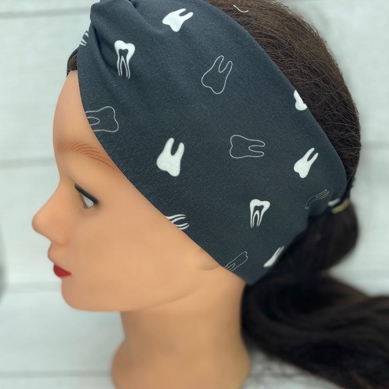 CookiesThreads black tooth Dental twist headband with or without buttons made for dental professionals