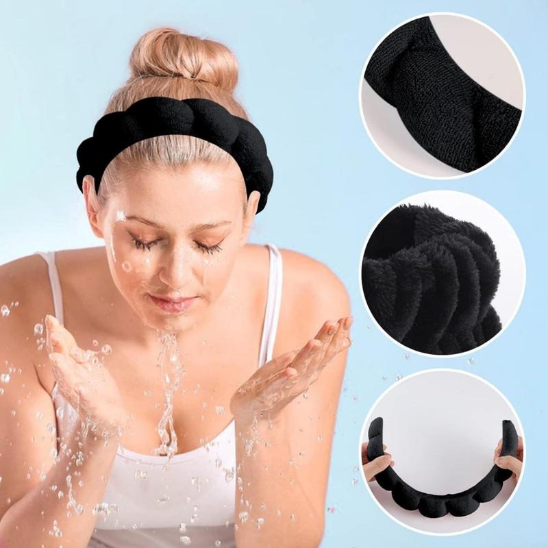 Sponge Spa Headband for Women, Black Makeup Headband and Wrist Washband Set for Face Washing, Skincare, Shower, Makeup Removal(Creative Life Pavilion)