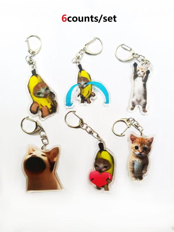 Cute Cartoon Cat & Banana & Heart Design Keychain, Fashionable Keychain for Women & Men, Trendy All-match Keychain for Birthday Gift