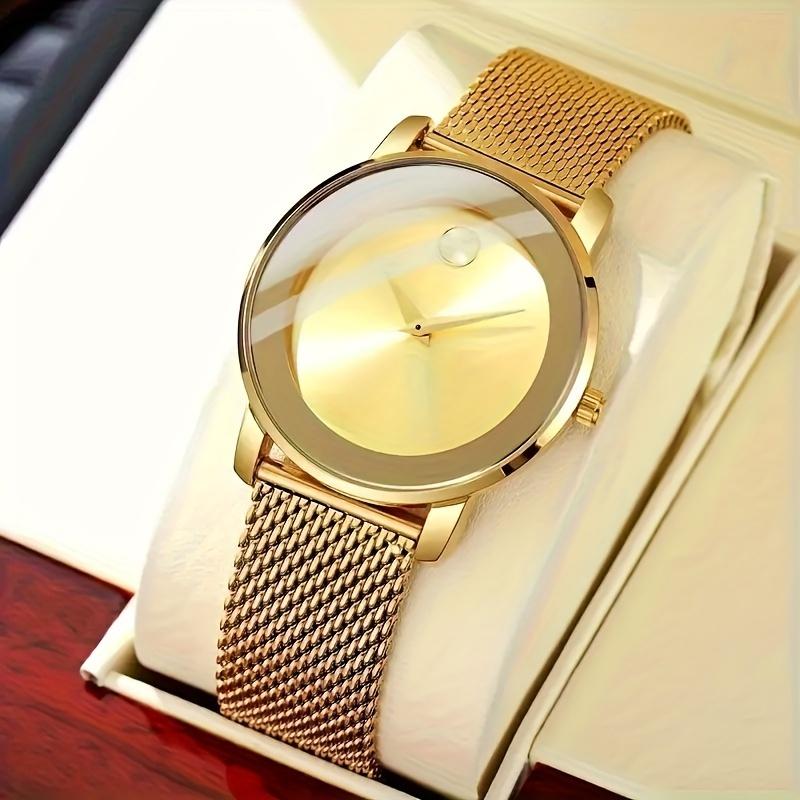 Elegant 3-Piece Quartz Watch Set, Shock-Resistant Analog Display, Round Zinc Alloy Case, Non-, Stainless Steel Mesh Band, Middle East Collection