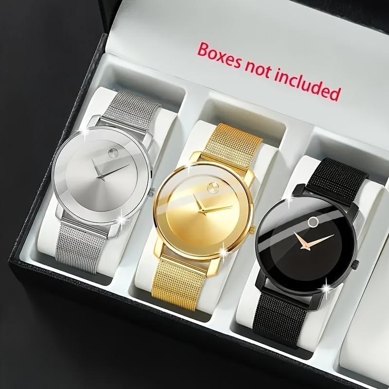 Elegant 3-Piece Quartz Watch Set, Shock-Resistant Analog Display, Round Zinc Alloy Case, Non-, Stainless Steel Mesh Band, Middle East Collection