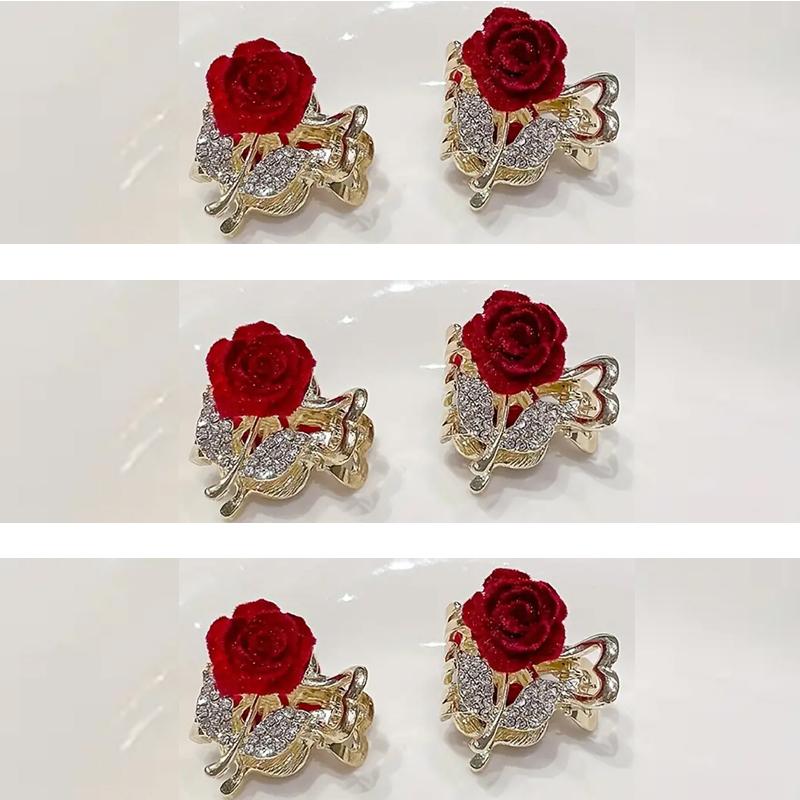 2 6 8 12 Pack Sparkling Rhinestone Rose Flower Decorated Small Hair Clips Elegant Hair Clips Fashion Hair Accessories for Women and Girls