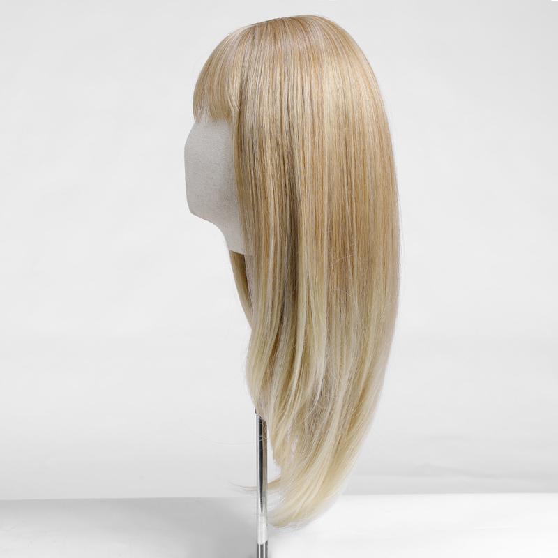 HAIRCUBE Long Ombre Blonde Wigs for Women Straight Synthetic Layered Wig with Bangs