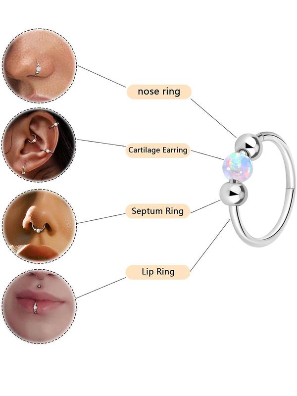 Cute Minimalist Opal Nose Ring, Stainless Steel Nose Ring, Fashionable Body Jewelry for Women, Trendy All-match & Exquisite Jewelry for Birthday Gift