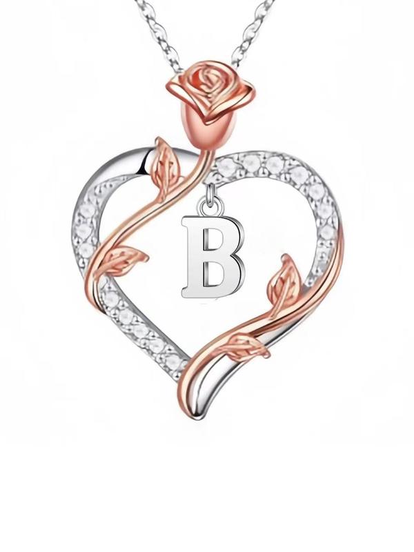 Heart Shaped Letter Charm Pendant Necklace , Elegant Rhinestone Decor Necklace for Women & Girls, Fashion Jewelry for Party, Daily Decor, Trendy All-match & Exquisite Jewelry for Birthday Gift