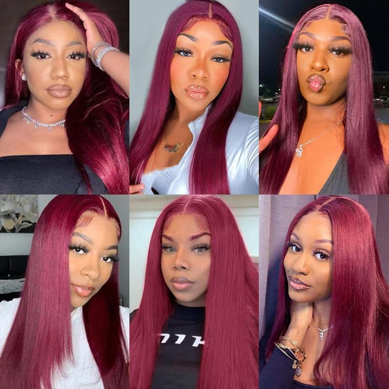 Bling Hair 99J Burgundy Lace Front Wigs Human Hair 13x4 Transparent Straight Lace Front Wigs Human Hair Pre Plucked Wine Red Colored Glueless Frontal Wigs Human Hair for Women 180% Density