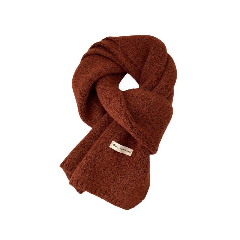 Soft Glutinous Skin-Friendly Pure Color All-Matching Knitted Scarf Women's Winter Warm Wool Scarf Comfortable White Student Couple Korean