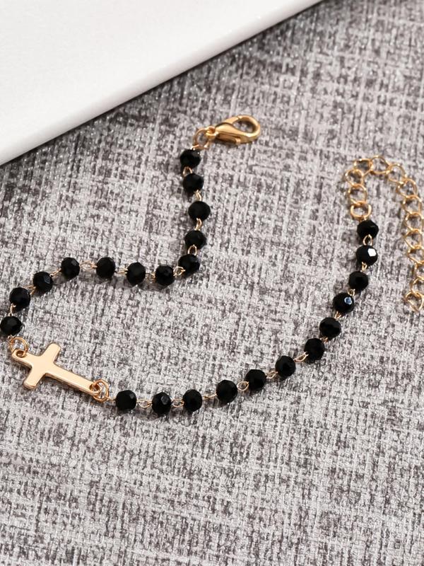 Fashion Cross Charm Decor Bracelet, Fashionable Temperament Beaded Design Hand Jewelry for Party, Daily Clothing Decor for Girl, Trendy All-match & Exquisite Jewelry for Birthday Gift