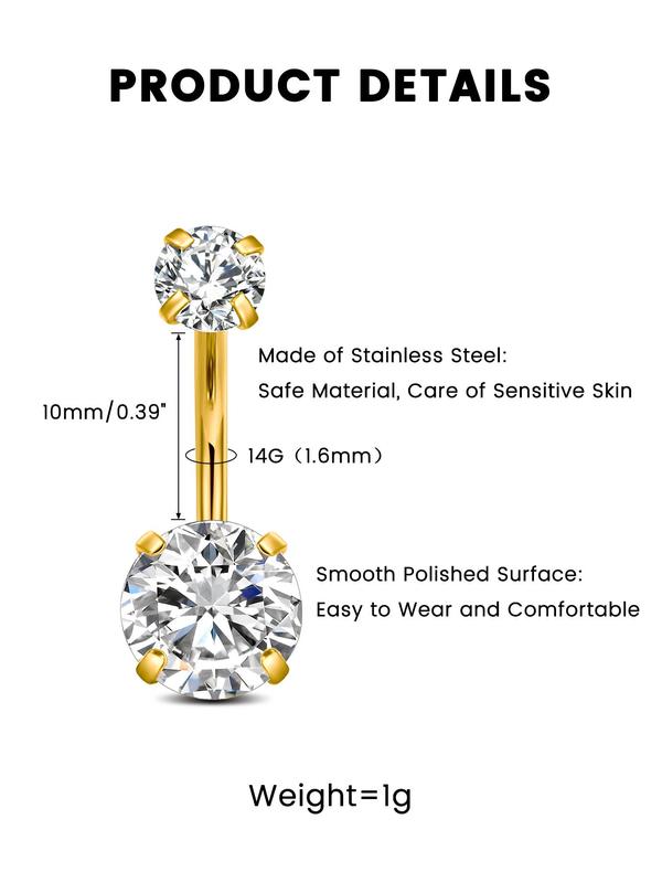 2pcs 10mm Rhinestone Decorated Belly Button Ring, Body Piercing Accessories for Women & Girls, A Fashionable Body Jewelry Gift for Any Occasion