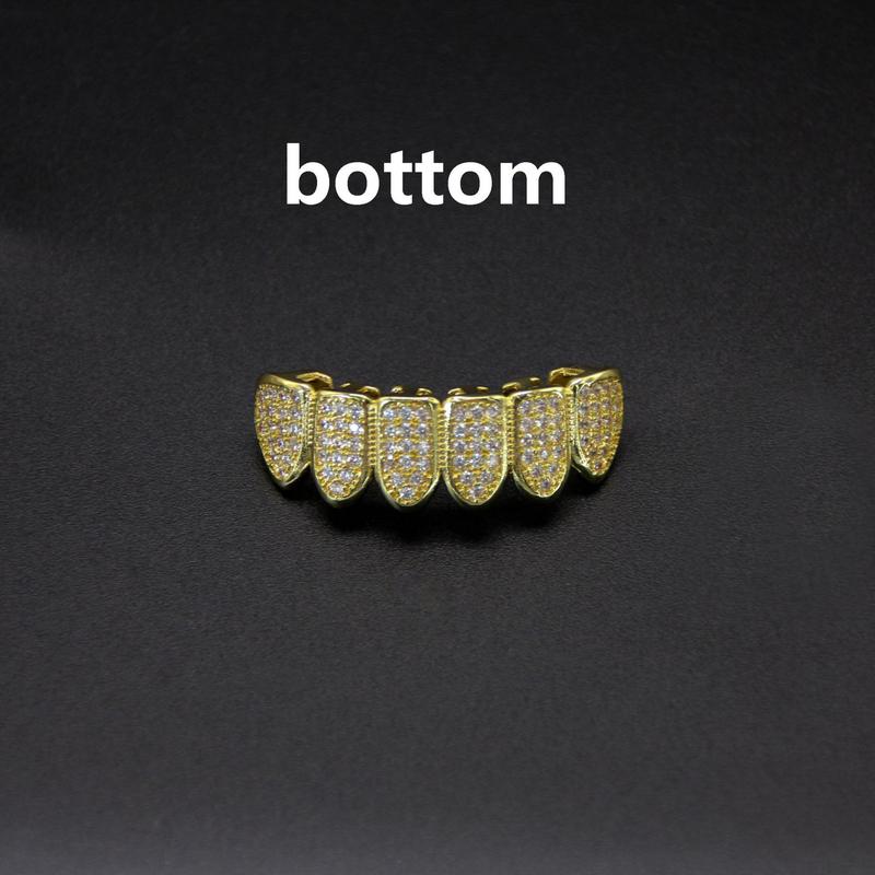 2Pcs Set Hip Hop Cubic Zirconia Teeth Grills Punk Tooth Caps for Rappers and Cosplayers