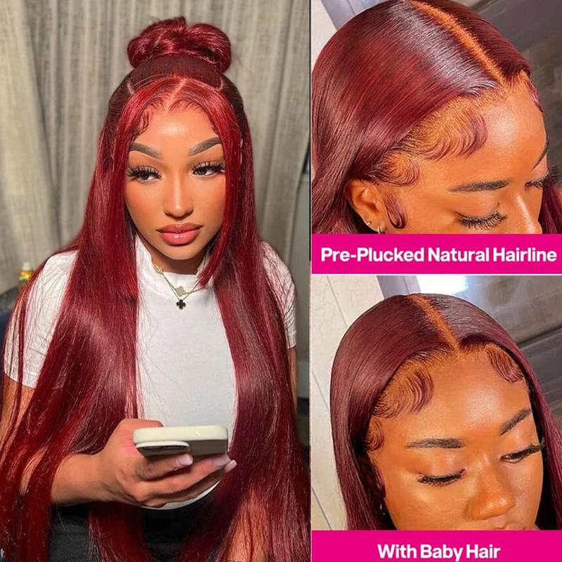 Bling Hair 99J Burgundy Lace Front Wigs Human Hair 13x4 Transparent Straight Lace Front Wigs Human Hair Pre Plucked Wine Red Colored Glueless Frontal Wigs Human Hair for Women 180% Density