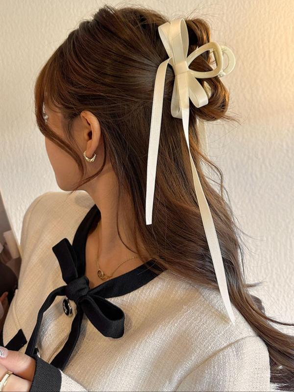 Elegant Style Bowknot Decor Hair Claw Clip, Long Tail Hair Claw Clip, Spring Fashion Kawaii Accessories for Women & Girls Hairstyle Ideas