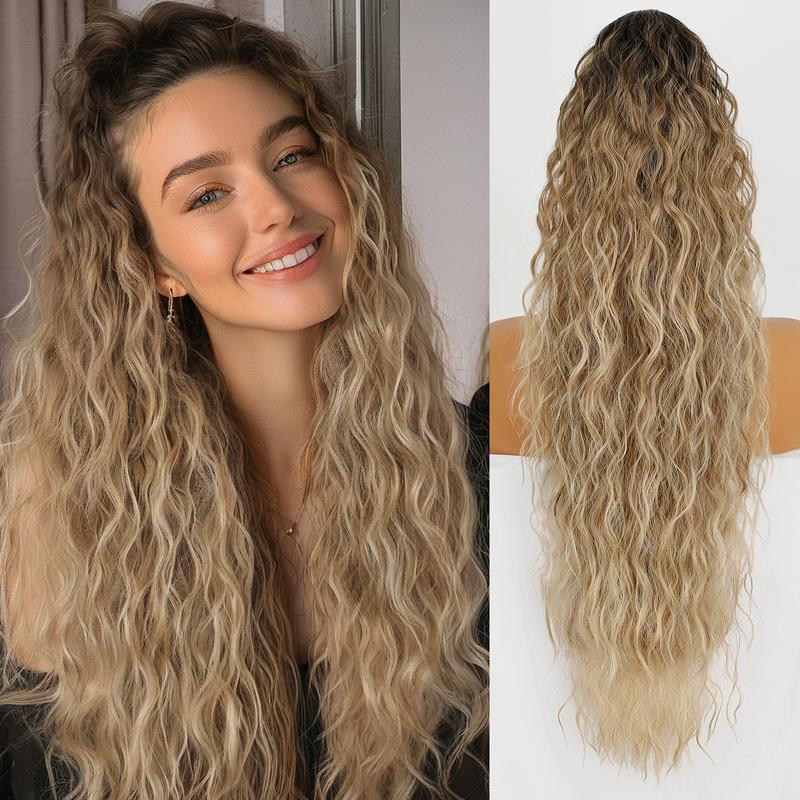 30 inch scrunchy clip on ponytail hair extensions for women to wear on daily outings, curly hair fusion natural fluffy