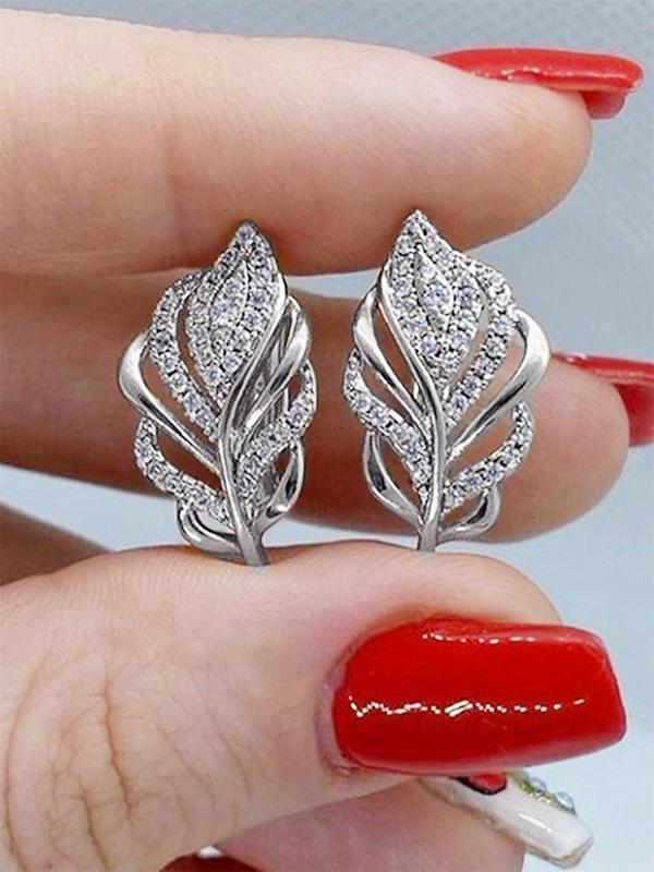 1 Pair Women's Elegant Rhinestone Leaf Shaped Hoop Earrings, Exquisite Gorgeous Wedding Hoop Earrings, Trendy Cute Jewelry As Birthday Gift for Women & Girls