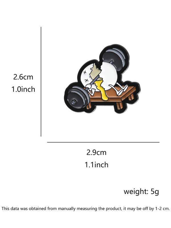 Cartoon Egg & Barbell Design Brooch, Cute Fitness Enthusiast Badge for Backpack Hat Decoration, Fashion Accessories for Men & Women