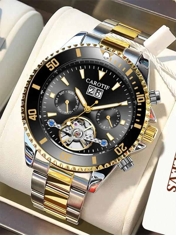 Men's Business Fashion Round Dial Analog Mechanical Watch, Vintage All-match Clasp Wristwatch with Box for Holiday Gift, with Box