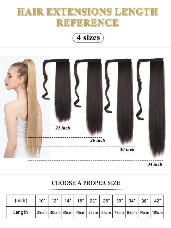 26 Inch Long Straight Ponytail Extension, Natural Fluffy Synthetic Heat Resistant Fiber Hair Wigs Hairpiece for Women, Heat Resistant Wrap Around Ponytail Black Hairpiece for Daily Use