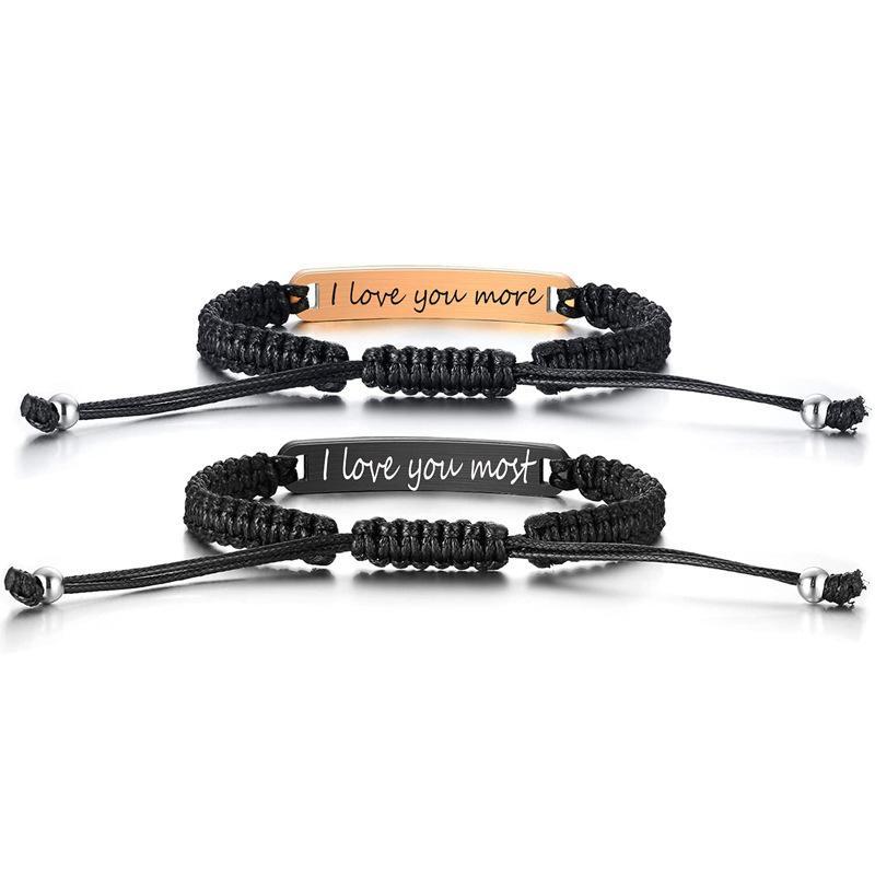 Black steel brand bracelet, gold-plated handmade woven spherical magnetic suction stainless steel heart studded couple bracelet set