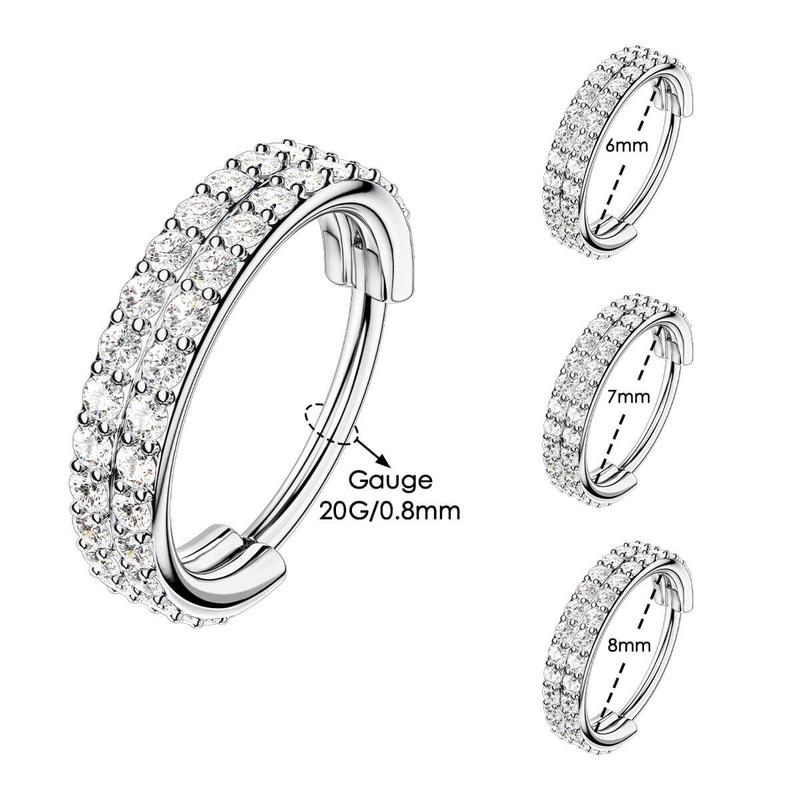 Oufer 20G Double Row CZ Hinged Segment Nose Ring-316L Stainless Steel