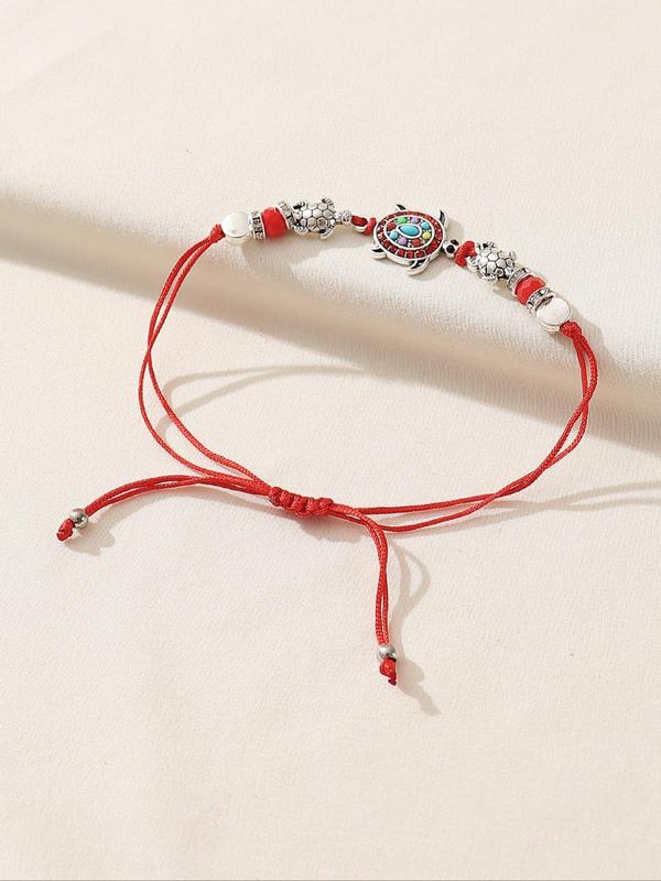 Women's Boho Style Cute Turtle Charm Anklet, Trendy Vintage Drawstring Anklet, Chic Retro Body Jewelry for Summer Beach Decor