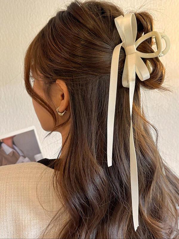 Elegant Style Bowknot Decor Hair Claw Clip, Long Tail Hair Claw Clip, Spring Fashion Kawaii Accessories for Women & Girls Hairstyle Ideas