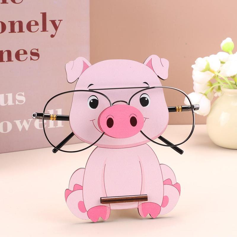 Cute Pig Design Glasses Holder, 1 Count Cartoon Animal Sunglasses Display Stand, Wooden Decor for Home Office Desk