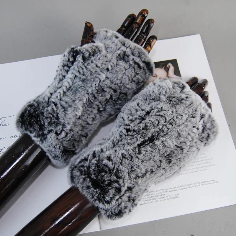 New Arrival Women Knit Fur Mitten Girls 100% Real Genuine Knitted Rex Rabbit Fur Mitten's Winter Warm Real Fur Fingerless Gloves