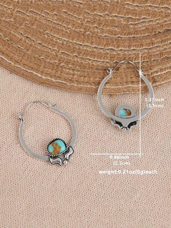 Vintage Turquoise Decor Hoop Earrings, Boho Style Earrings for Women, Fashion Jewelry for Daily Wear, Exquisite Jewelry for Gift