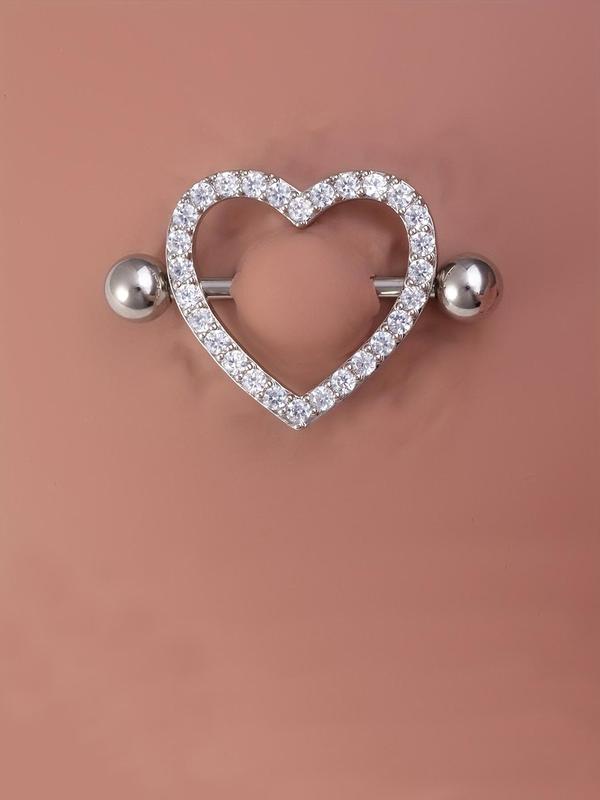 Heart Shaped Nipple Ring, 2pcs Rhinestone Decorated Nipple Ring, Body Jewelry for Women & Men, Fashion Accessories for Party, Daily Clothing Decor