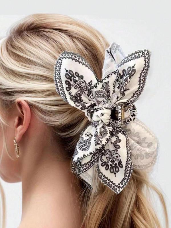 Women's Elegant Bowknot Design Hair Claw, Paisley Pattern Hair Claw, Boho Style Hair Accessories for Women & Girls, Vintage Hair Claw for Daily Life