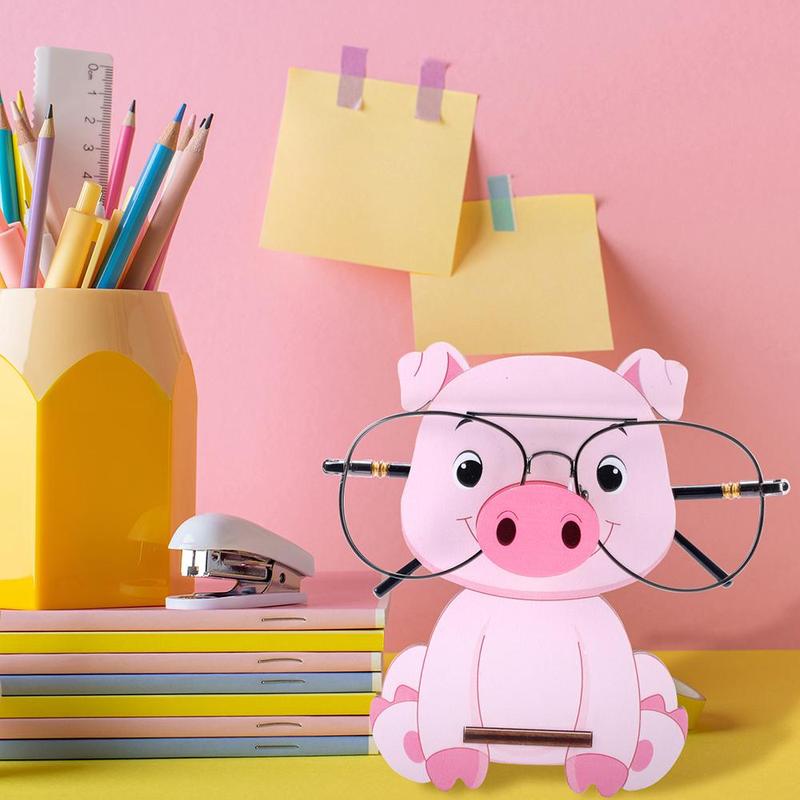 Cute Pig Design Glasses Holder, 1 Count Cartoon Animal Sunglasses Display Stand, Wooden Decor for Home Office Desk