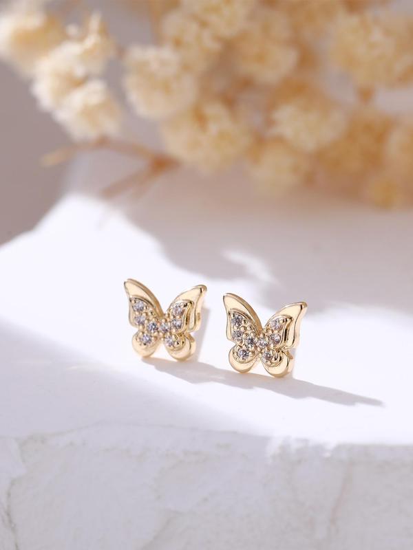 1 Pair Butterfly Design Rhinestone Stud Earrings, Fashion Jewelry for Party, Daily Clothing Decor, Trendy All-match & Exquisite Jewelry for Birthday Gift