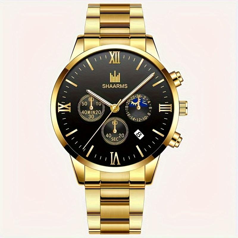 3 Pcs set, Men's Business Casual Fashion Sports Stainless Steel Quartz Watch and Bracelet Necklace Suit