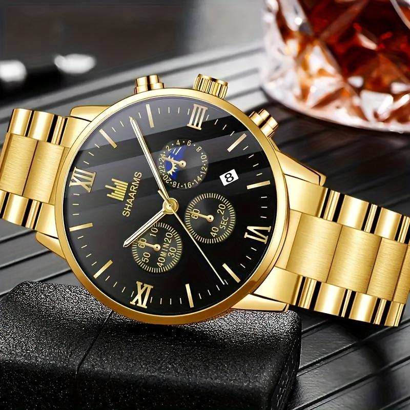 3 Pcs set, Men's Business Casual Fashion Sports Stainless Steel Quartz Watch and Bracelet Necklace Suit