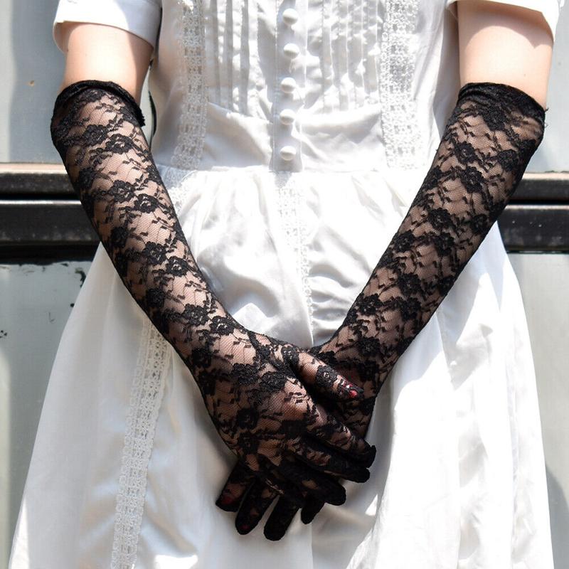 US 16.9'' Sexy Lace Gloves Thin Long Bride Wedding Party Elbow Long Prom Driving