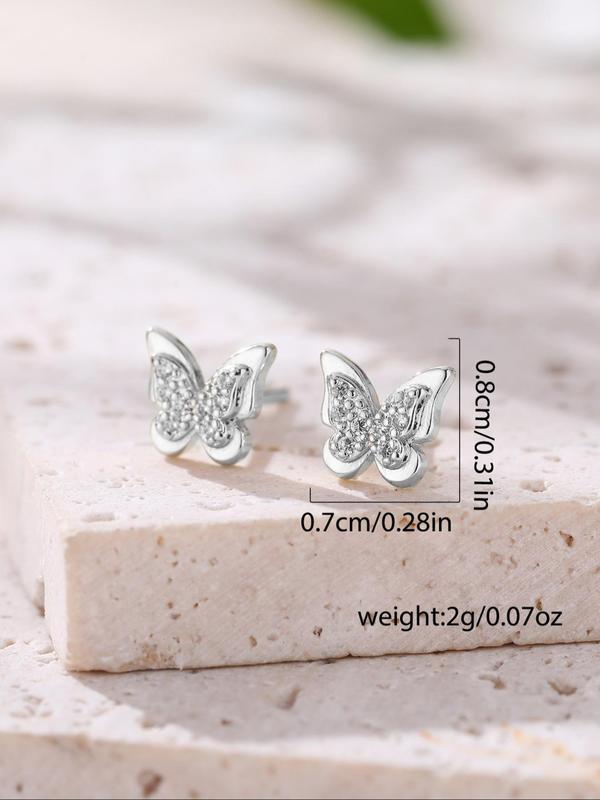 1 Pair Butterfly Design Rhinestone Stud Earrings, Fashion Jewelry for Party, Daily Clothing Decor, Trendy All-match & Exquisite Jewelry for Birthday Gift