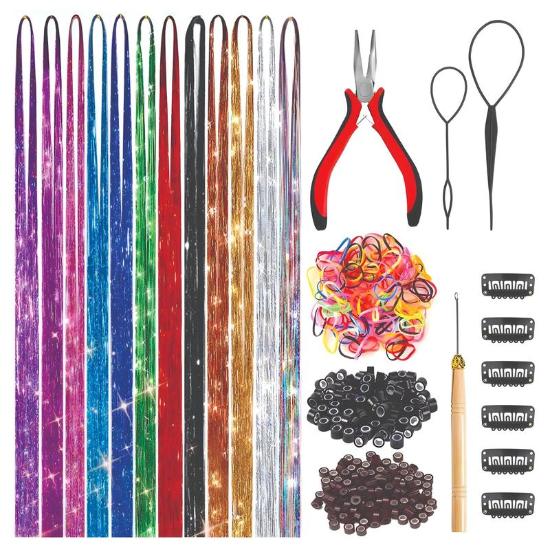 Hair Tinsel Kit (48 Inch,14 Colors, 2800 strands), Tinsel Hair Extensions with Tools, Heat Resistant Fairy Hair Tinsel Kit for Women Hair Accessories