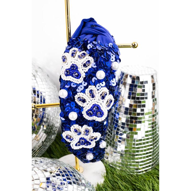 Paws For The Game Blue and White Shimmering Headband