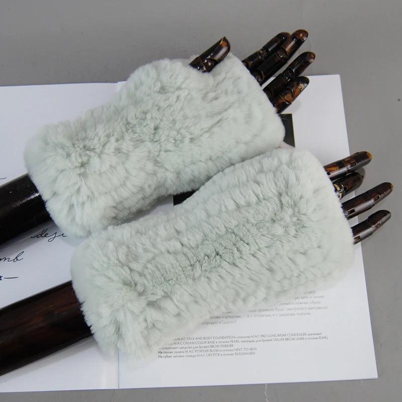 New Arrival Women Knit Fur Mitten Girls 100% Real Genuine Knitted Rex Rabbit Fur Mitten's Winter Warm Real Fur Fingerless Gloves