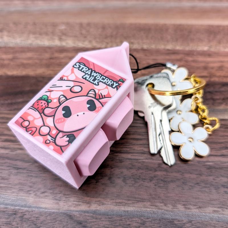 Milk Keyboard Keychain - Milk Fidget Keyring - Strawberry Milk Bag Charm - Bag Keychain - Backpack Charms - Gift for Her